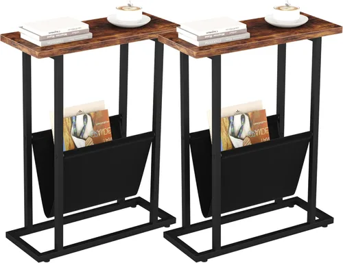 Miniatura 16 de Mesa auxiliar estrecha para espacios pequeños, mesa auxiliar pequeña con soporte para revistas, mesa delgada y estrecha para sala de estar