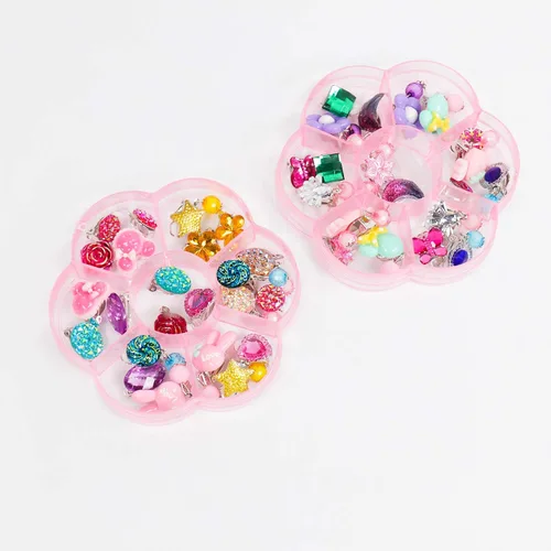 Miniatura 2 de HaiMay - 21 pares de aretes con clip para niñas, aretes de juego para fiesta, todos empaquetados en cajas transparentes.