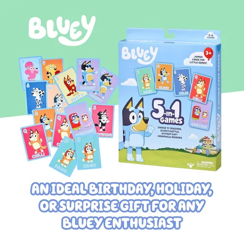 Miniatura 6 de Bluey Juego de Cartas 5 en 1, Juego para Niños Pequeños con Baraja de 53 Cartas de Tamaño Jumbo, Juegos de Cartas Interactivos Multicolor para Niños