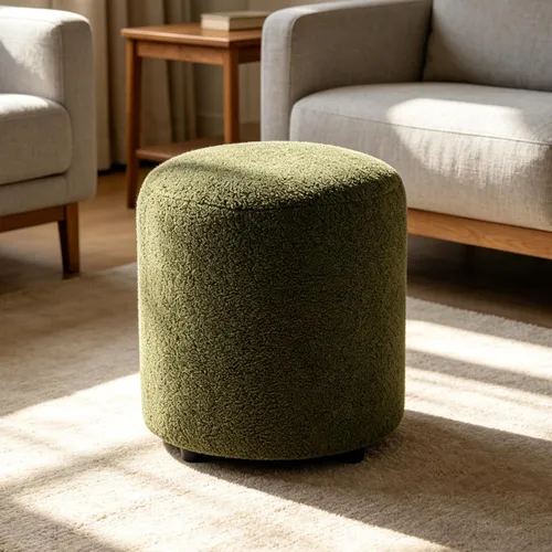YDcosyfy Otomana redonda moderna, otomana clásica, taburete tapizado de vellón de peluche para maquillaje, dormitorio, sala de estar, verde oscuro