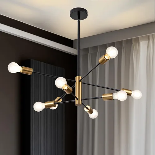 Miniatura 8 de SINERISE Lámpara de Araña Moderna Sputnik, Luminaria de Lámpara de Araña de 12 Luces Luminaria de Techo Lámpara de Araña Negra y Dorada Lámpara