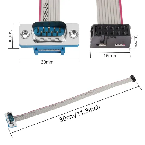 Miniatura 7 de DB9 a 10-Pin IDC Serial Cable, RS232 Serial Macho a 10 Pin Placa Base Header Flat Ribbon Cable (1.0 ft)