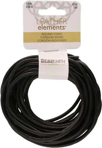 Miniatura 101 de The Beadsmith Cordón de cuero – Negro – Bobina de 0.039 in – 5 yardas/14.8 ft – Tanga de cuero indio ideal para trenzar, cuentas, collares, cordones