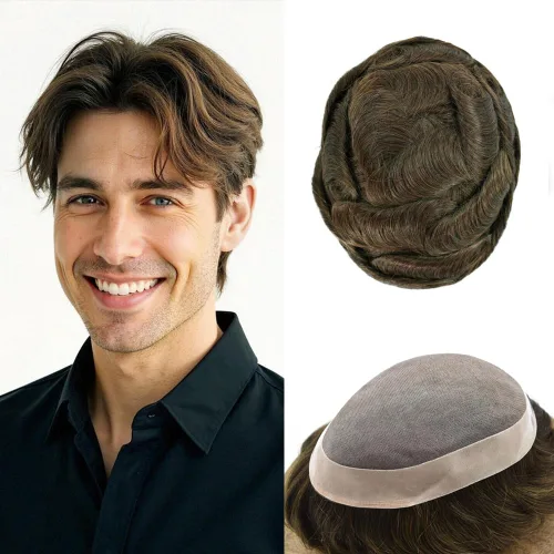 Miniatura 50 de Mens Toupee Hair Piece For Men Fine Mono Men Hair System Toupee For Men Hair Piece Real Human Hair System For Men Protesis Capilar Para Hombre 6x9