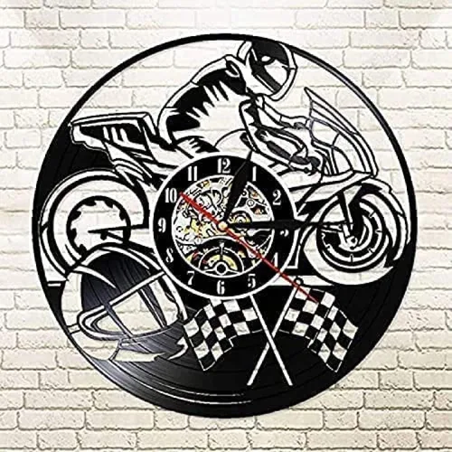 Reloj de pared decorativo motociclista Racer Color cambiante lámpara de pared moto disco vinilo noche luz reloj reloj de Pared Horloge regalo