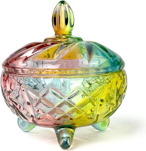 Miniatura 26 de Frasco de vidrio para caramelos de Navidad con relieve de lujo, con tapas, para joyas, tarros de caja de joyería small crown