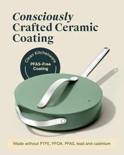 Miniatura 3 de Caraway Sartén Salteadora Antiadherente de Cerámica con Tapa (4.5 cuartos, 11.8 pulgadas) - No Tóxico, Sin PTFE ni PFOA - Apto para Horno y Caléndula