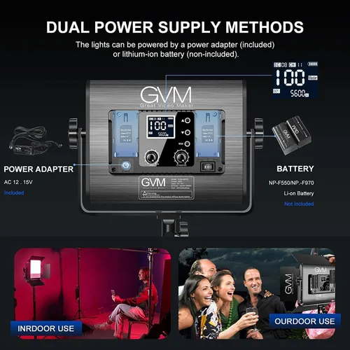 Miniatura 4 de GVM - Luz de video LED RGB con control Bluetooth, kit de iluminación de fotografía 880RS 60W, panel LED regulable con pantalla LCD, 3 paquetes