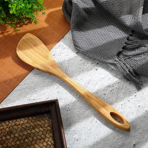 Miniatura 2 de 2 cucharas de madera para cocinar, cuchara de esquina de madera de 12 pulgadas, espátula de bambú, utensilios de cocina de madera, raspador