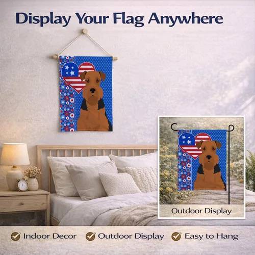Miniatura 7 de Caroline's Treasures WDK5119GF - Bandera de jardín americana de Airedale Terrier de Estados Unidos, color negro y tostado, bandera decorativa