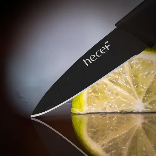 Miniatura 9 de hecef Juego de 6 cuchillos de óxido negro con funda protectora a juego, cuchillos de cocina resistentes a los arañazos y a prueba de óxido, acero