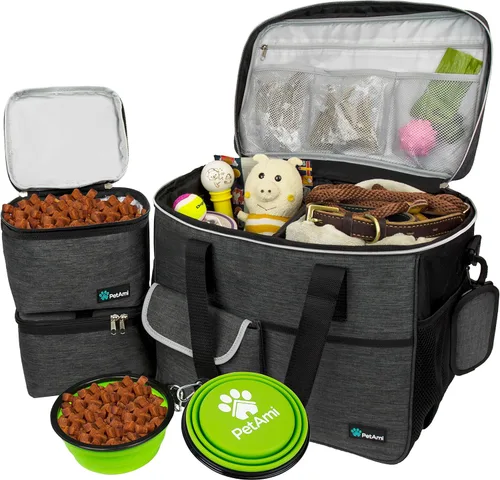 Miniatura 20 de PetAmi Bolsa de viaje para perros, organizador de bolsas de viaje para mascotas, bolsa de viaje de comida para perros con contenedor de comida