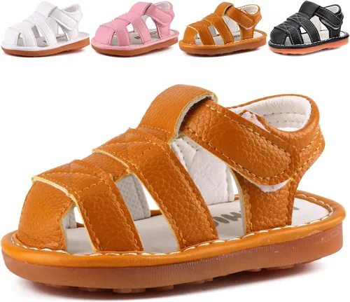 CINDEAR Boys Girls Summer Squeaky Sandals Closed-Toe Anti-Slip Premium Rubber Sole Toddler First Walkers Shoes