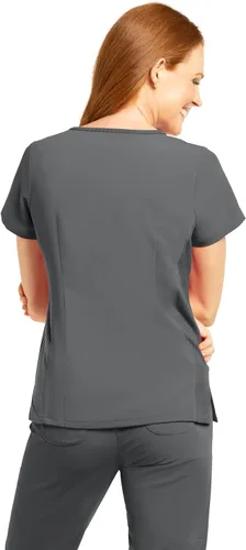 Miniatura 2 de Olive & Co. Camisas médicas para mujer, color gris peltre, moderno, ajustado, con cuello en V