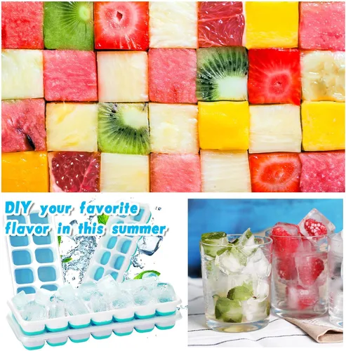 Miniatura 7 de Rtteri Paquete de 36 bandejas para cubitos de hielo, bandeja de hielo de silicona para congelador, moldes flexibles de 14 cubos, bandejas apilables