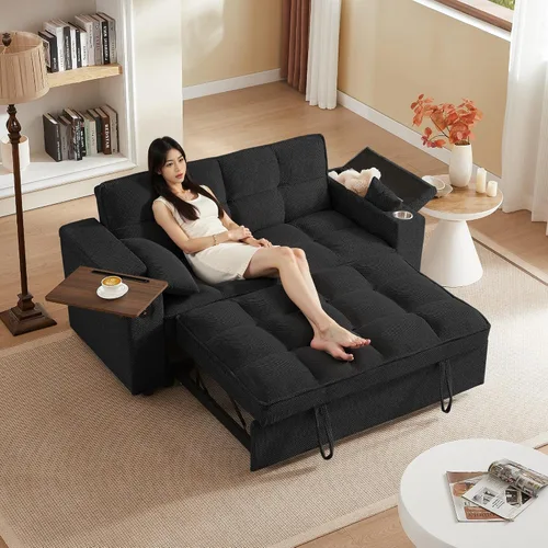 Miniatura 22 de hansones Sofá cama extraíble multifuncional de 66 pulgadas con mesa auxiliar oculta, reposabrazos de almacenamiento, puerto de carga integrado