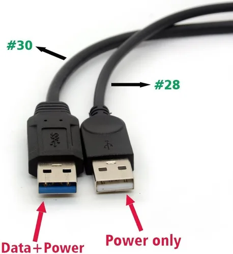 Miniatura 2 de Cable USB 3.0 Cables de carga de alimentación dual Adaptador Y Tipo A Cable Macho a Hembra Código de Extensión de 11.8 in
