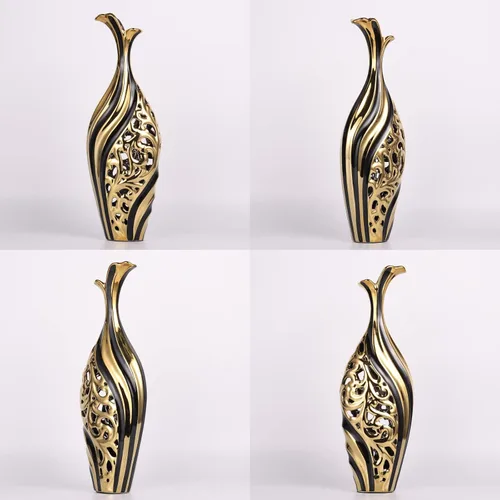 Miniatura 7 de Jarrón de piso de 19 pulgadas de alto, jarrón de cerámica negro y dorado, jarrón decorativo de cerámica, jarrón único para hierba de pampas