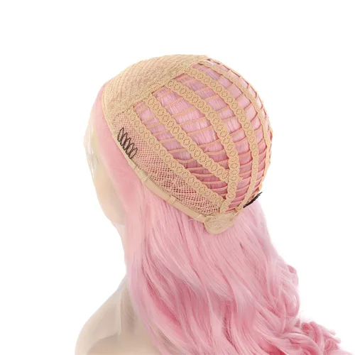 Miniatura 6 de IMSTYLE Peluca sintética larga y ondulada con encaje frontal rosa para mujer, línea capilar natural, para fiesta de cosplay, Halloween, resistente