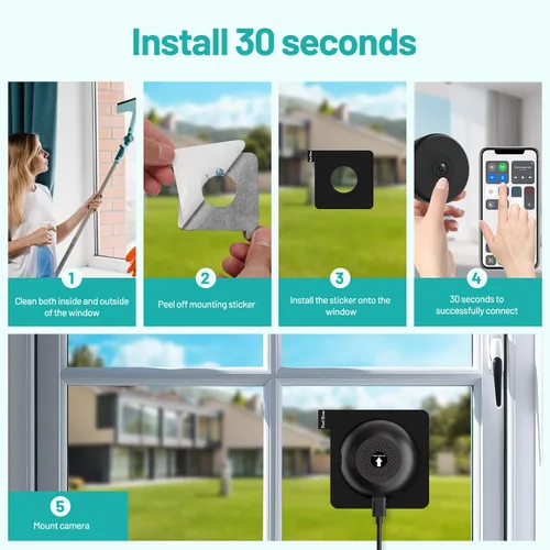 Miniatura 2 de Cámara de ventana 2K de 3 MP, visión nocturna inteligente a color, WiFi 5G y 2.4 GHz, cámara de seguridad para interiores con detección