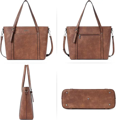 Miniatura 6 de CLUCI Bolsa de cuero para laptop de 15.6 pulgadas, maletín para mujer, bolso de hombro grande para oficina, escuela, viajes
