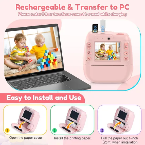 Miniatura 7 de Cámara de impresión instantánea para niños, cámara instantánea para niños con videos de 1080P, regalos de cumpleaños de Navidad para niñas y niños