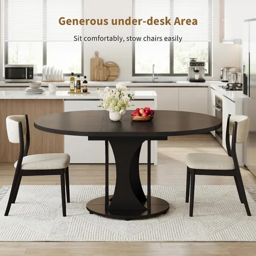 Miniatura 6 de iPormis Mesa de comedor extensible de 43 a 59 pulgadas, mesa de cocina redonda con pedestal de arcos modernos, mesa de comedor ovalada con hojas