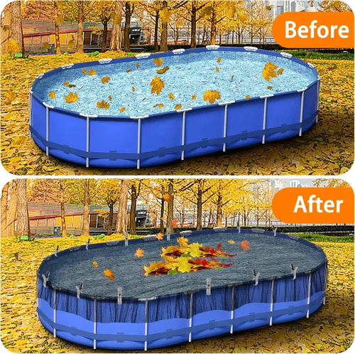 Miniatura 4 de Adnee Cubierta ovalada de red de hojas de piscina de 33 x 18 pies, cubierta de red de malla para piscina con 12 clips de metal, manta de red