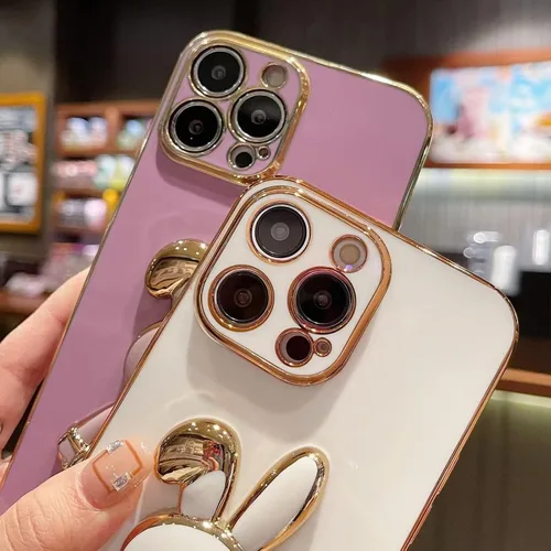 Miniatura 4 de Estuche con soporte de conejo de corazón para Xiaomi Redmi Note 10S, galvanizado suave TPU protector delgado a prueba de golpes con lindo conejito