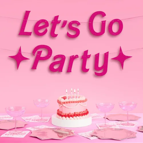 xo, Fetti Cartel con purpurina rosa Let's Go Party, 5 pies, decoraciones de despedida de soltera, decoraciones de fiesta de cumpleaños rosa, lindo
