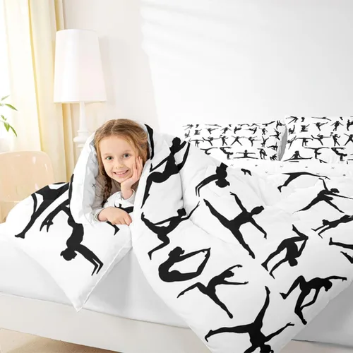 Miniatura 19 de Erosebridal Juego de ropa de cama de princesa de ballet, tamaño Queen, juego de edredón de 3 piezas para niñas bailarinas de ballet, lindo juego