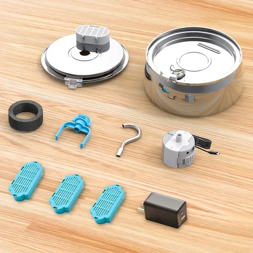 Miniatura 7 de Fuente de agua para gatos de acero inoxidable de 4.0L/1.1 galones para beber, fuente de agua para mascotas para gatos en interiores, bomba ultra