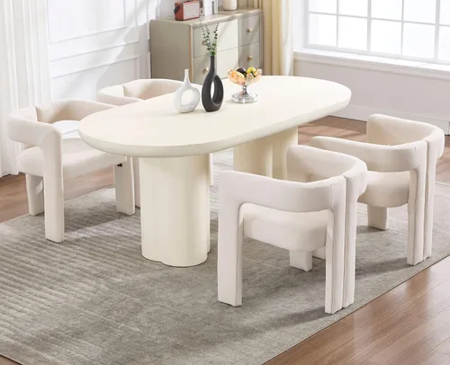 Miniatura 9 de CIMOTA Juego de 2 sillas de comedor modernas de barril, sillas acentuadas tapizadas en tela de lino con brazos/patas de madera/espalda abierta