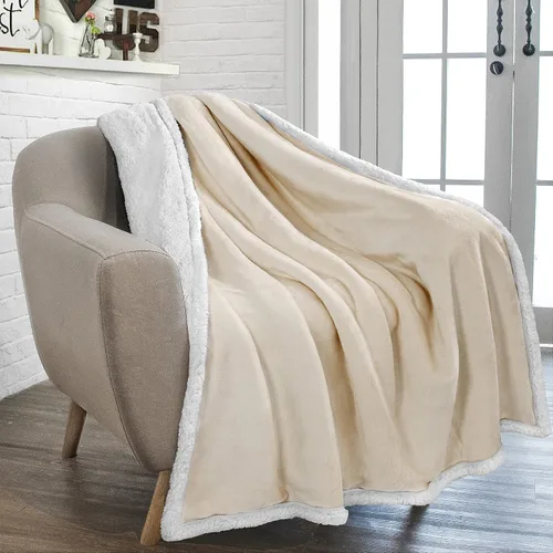PAVILIA Manta de forro polar Sherpa para sofá, tamaño Twin, color beige crema, manta de felpa suave y esponjosa, acogedora manta de invierno Latte