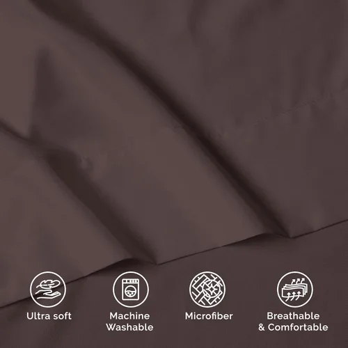 Miniatura 7 de Sábana plana de lujo en Amazon Elegant Comfort sin arrugas de 1500 hilos de calidad de hotel Premier, tamaño King, color marrón chocolate