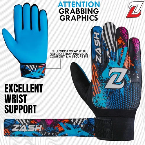 Miniatura 4 de ZASH Guantes de Portero Premium para Niños y Jóvenes y Adultos, Guantes de Portero de Fútbol con Doble Protección de Muñeca y Palma de Látex Azul