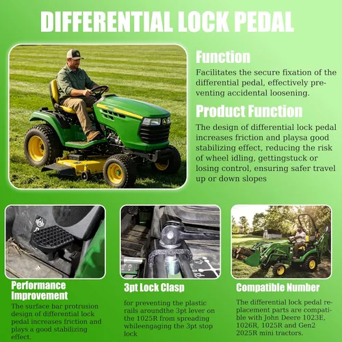 Miniatura 5 de Pedal de bloqueo diferencial y cierre de bloqueo de 3 puntos para John Deere 1023E 1026R 1025R y Gen2 2025R Subcompacto Tractor Engage Disengage