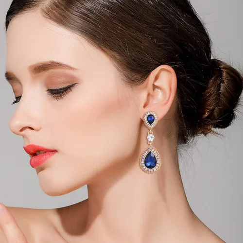 Miniatura 2 de BriLove 8 pendientes colgantes de cristal con forma de lágrima para mujer Cristal
