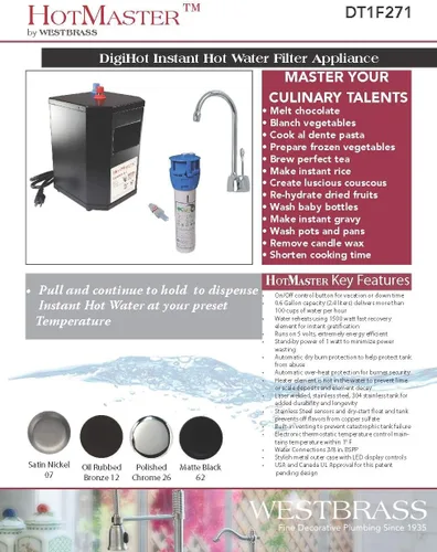 Miniatura 8 de Westbrass DT1F271-12 Develosah - Grifo dispensador de agua caliente de 9 pulgadas con sistema de tanque digital HotMaster DigiHot y filtro de agua