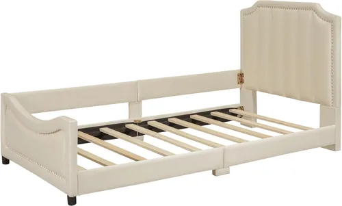 Miniatura 5 de Elegante sofá cama tapizado de tamaño individual con cabecera en forma de oreja de conejo, para niños pequeños y niñas