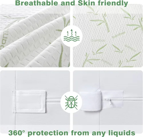 Miniatura 6 de Parkdeny - Funda de colchón completa impermeable de enfriamiento, rayón de bambú, tela de aire 3D, transpirable, silenciosa, lavable, se ajusta a