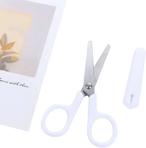 Miniatura 3 de Mini tijera de color blanco portátil de acero inoxidable, tijeras de regalo de papelería portátil para manualidades y manualidades
