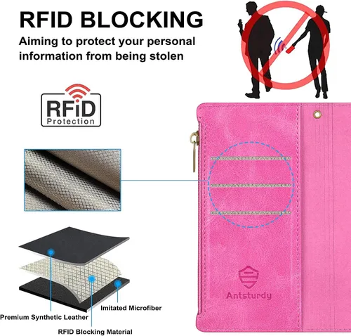 Miniatura 3 de Antsturdy Funda compatible con Motorola Moto G Pure 2021 con tarjetero para mujeres y hombres, funda de teléfono con bloqueo RFID, piel sintética, a