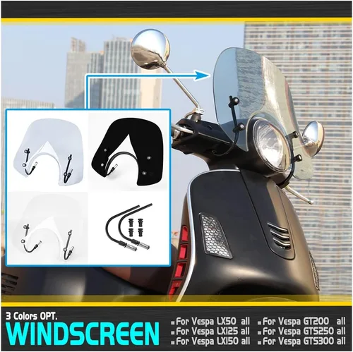 Miniatura 7 de Deflector de Pantalla de Viento para Motos Deportivas y Scooters, Parabrisas para Piaggio Vespa LX 150 125 50 LX125 LX150 LX50 GT200 GT 200 GTS250