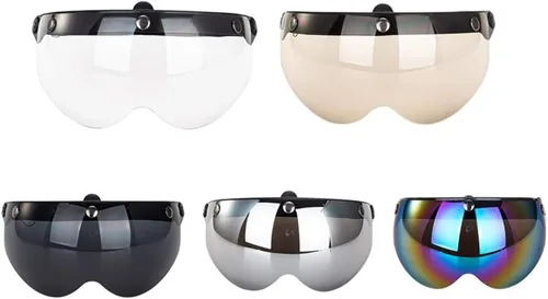 Miniatura 4 de Visera universal de casco retro de 3 broches a prueba de viento, visera de casco de motocicleta de media cara, lente de visera abatible