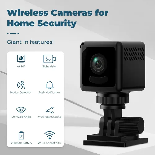 Miniatura 2 de Mini cámara 2026 4K WiFi inalámbrica pequeña portátil HD niñera con detección de movimiento, almacenamiento en la nube y SD, visión nocturna, gran