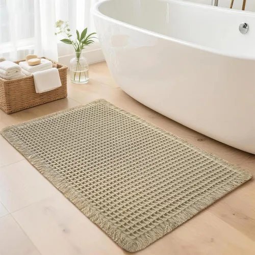 Miniatura 19 de Alfombras de Baño con Textura Waffle, Tapetes de Baño Bohemios Súper Absorbentes, Tapetes Antideslizantes para Ducha, para Piso de Baño y Bañera