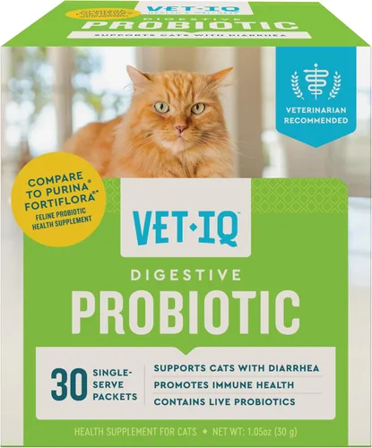 VetIQ Polvo probiótico para gatos, trata la diarrea y la sensibilidad alimentaria, paquetes de una sola porción con sabor a pollo para uso en
