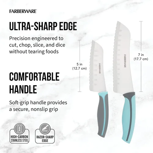Miniatura 3 de Farberware Precise Slice - Juego de cuchillos Santoku, 2 piezas, azul y gris