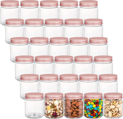 Miniatura 7 de Fasmov Paquete de 25 recipientes de plástico transparente de 8 onzas con tapas de oro rosa, recipientes redondos vacíos de plástico